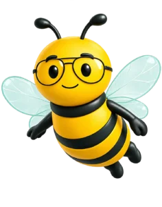 Bezzure insurance agency bee mascot flying over the honeycomb
